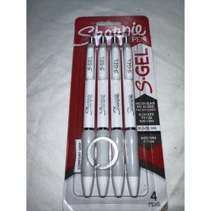 Sharpie S Gel Pens Medium Point 0.7mm White Barrel Black Ink 4 Pack Brand New